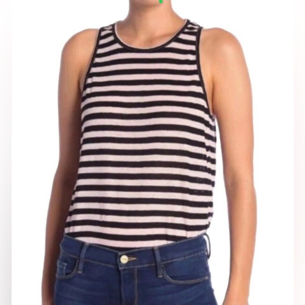 NWT [Frame Denim] Striped Light Pink/Black Sleeveless Tank Top Women's Sz M